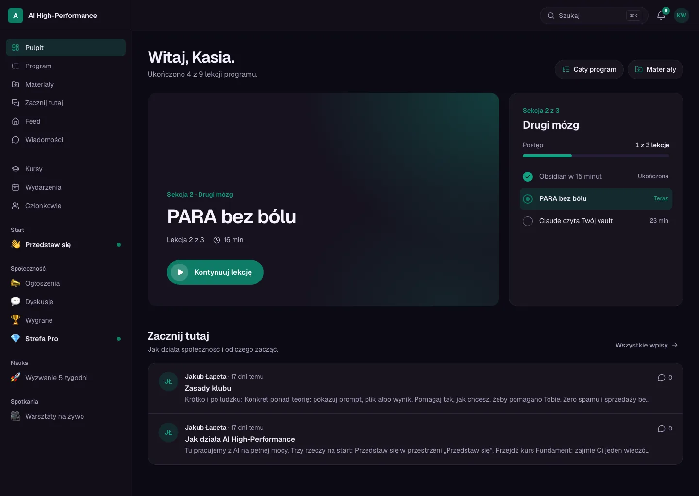 AI High-Performance member dashboard (demo content)